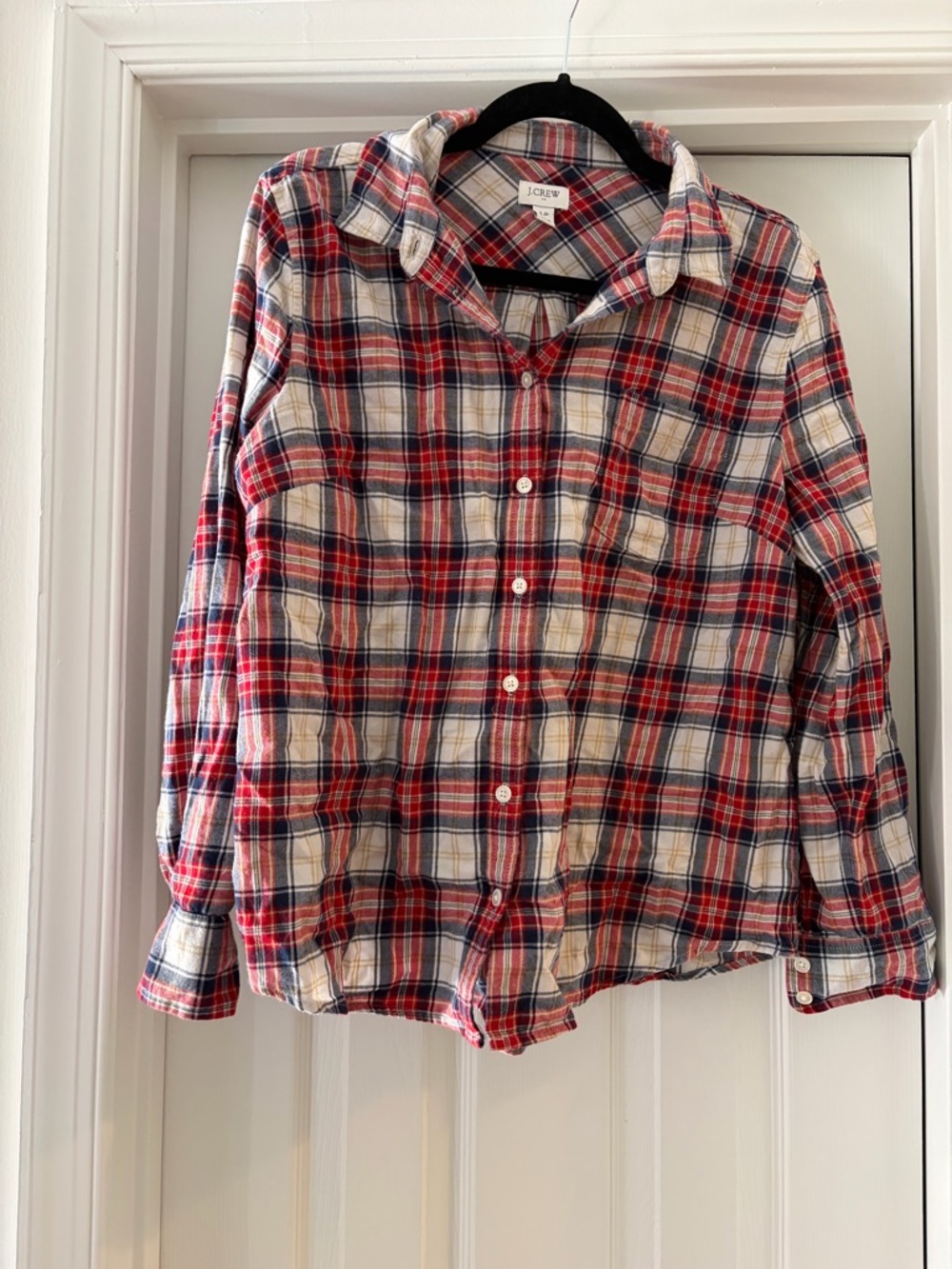 J. Crew Red and Cream Plaid Button-Down Shirt